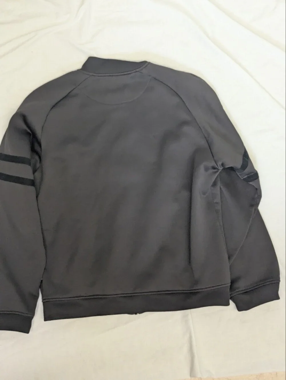 Vintage Chaps Ralph Lauren Grey Men's Full-Zip Bomber with Sleeve Stripes